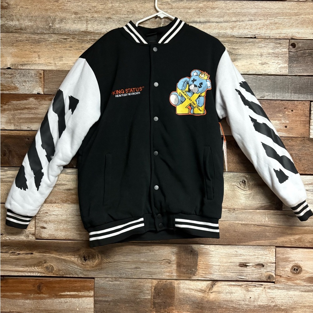 Men's X-Large Black GSTR Street Wear King Status Bear Varsity Jacket